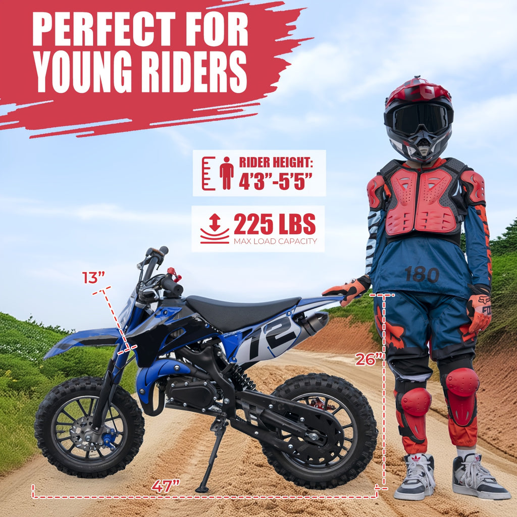 Gift Ideas Dirt Bike - 49CC 2-Stroke Dirt Bike - Gas Powered Off Road Motorcycle - 2 Stroke Dirtbike Motorcycle - Mini Bike - Pocket Motorcycle With Front And Rear Disc Brake - Max Speed 24MPH - And Outdoor Play Motorcycle - Without Battery