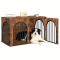 39.4'' Dog Crate Furniture - Dog Kennel Indoor Arched Door Design, Wooden Dog Crate Furniture For Small/Medium/Large Dog, Side Table, TV Stand, Anti-Chew, Anti-Escape - Rustic Brown, Black Gold, Greige Black, White Brown - For Dog Owners - Provides Safe &
