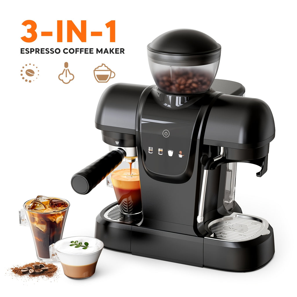 Italian Espresso Machine with 19-Bar Pressure and Conical Burr Grinder for Cappuccinos and Lattes