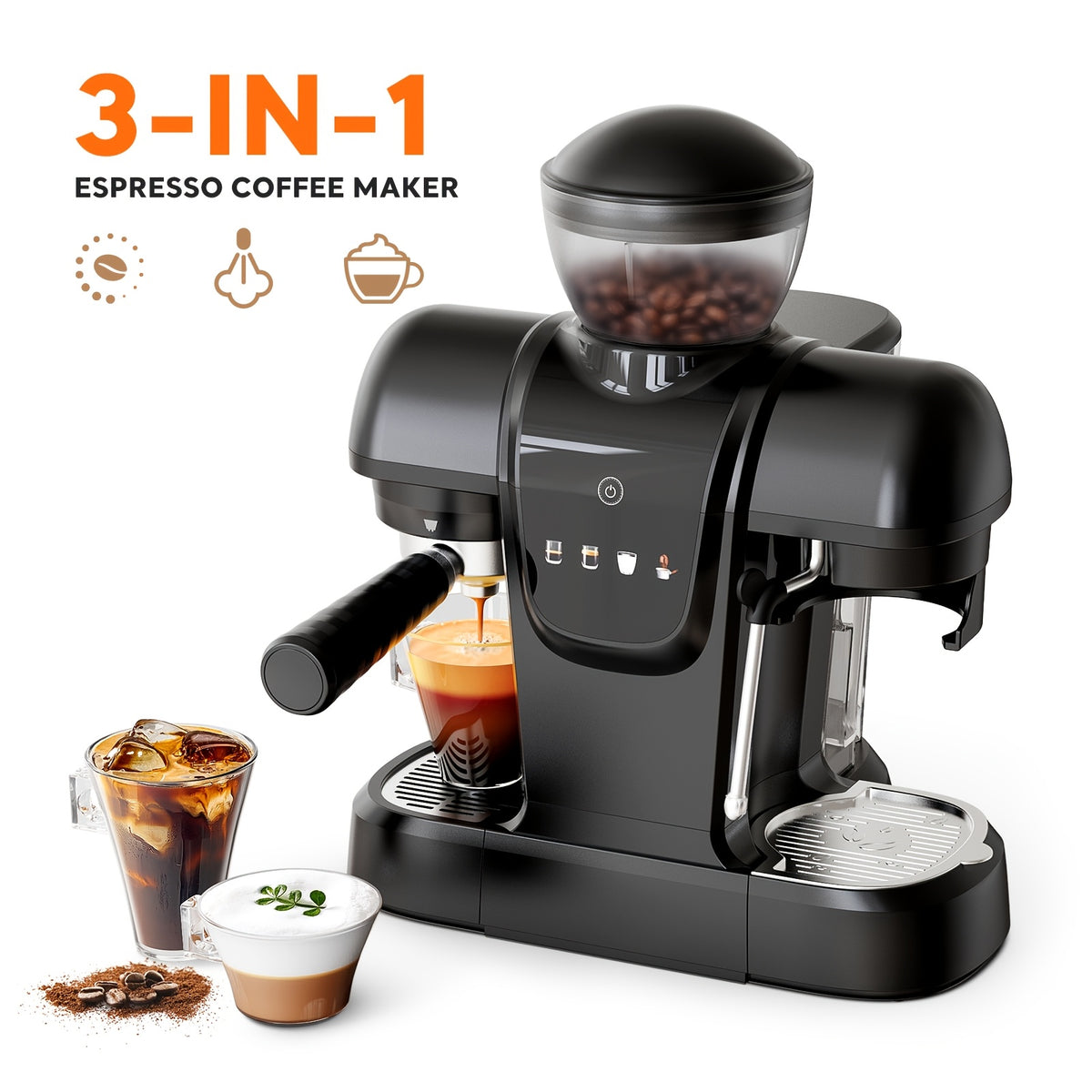[Italian Espresso Machine] 19Bar Italian Espresso Machine Featuring a Conical Burr Grinder, a Steam Wand for Frothing Milk, 0.8L Water Reservoir, And a Dual Boiler Heating System, Capable of Preparing Cappuccinos, Lattes, Iced Coffee, And Americanos
