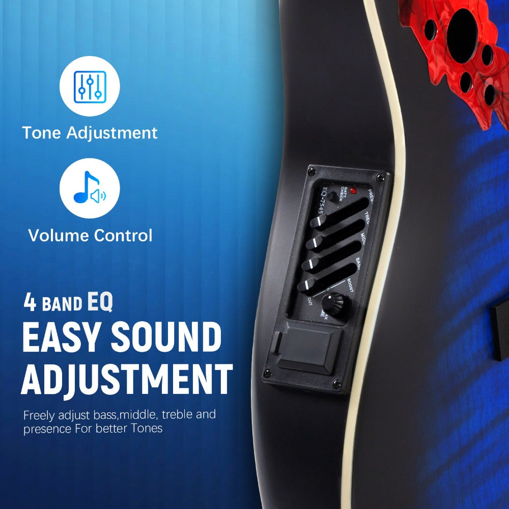 [Birthday Festival Gift] Bonnlo 41in Cutaway Acoustic-Electric Guitar, Basswood Body&ABS Back, Full Size Acoustic Guiatr Starter Kit for Beginner, Birthday/Festival Gift for Muisc Lover