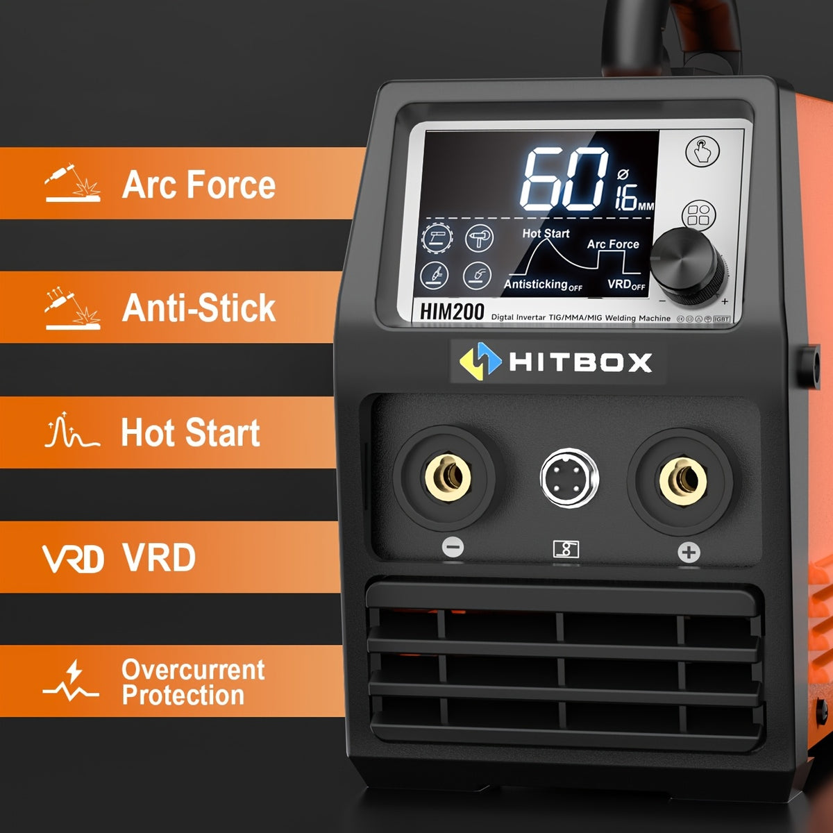[Ideal For Home & Auto] Hitbox 200A 4-In-1 Gasless Mig/Stick/Lift Tig/Spool Gun Welder, 110V Welding Machine With LCD Screen & Synergic IGBT Inverter, Auto Wire Feed, Ideal For Home & Auto Repair And Welding