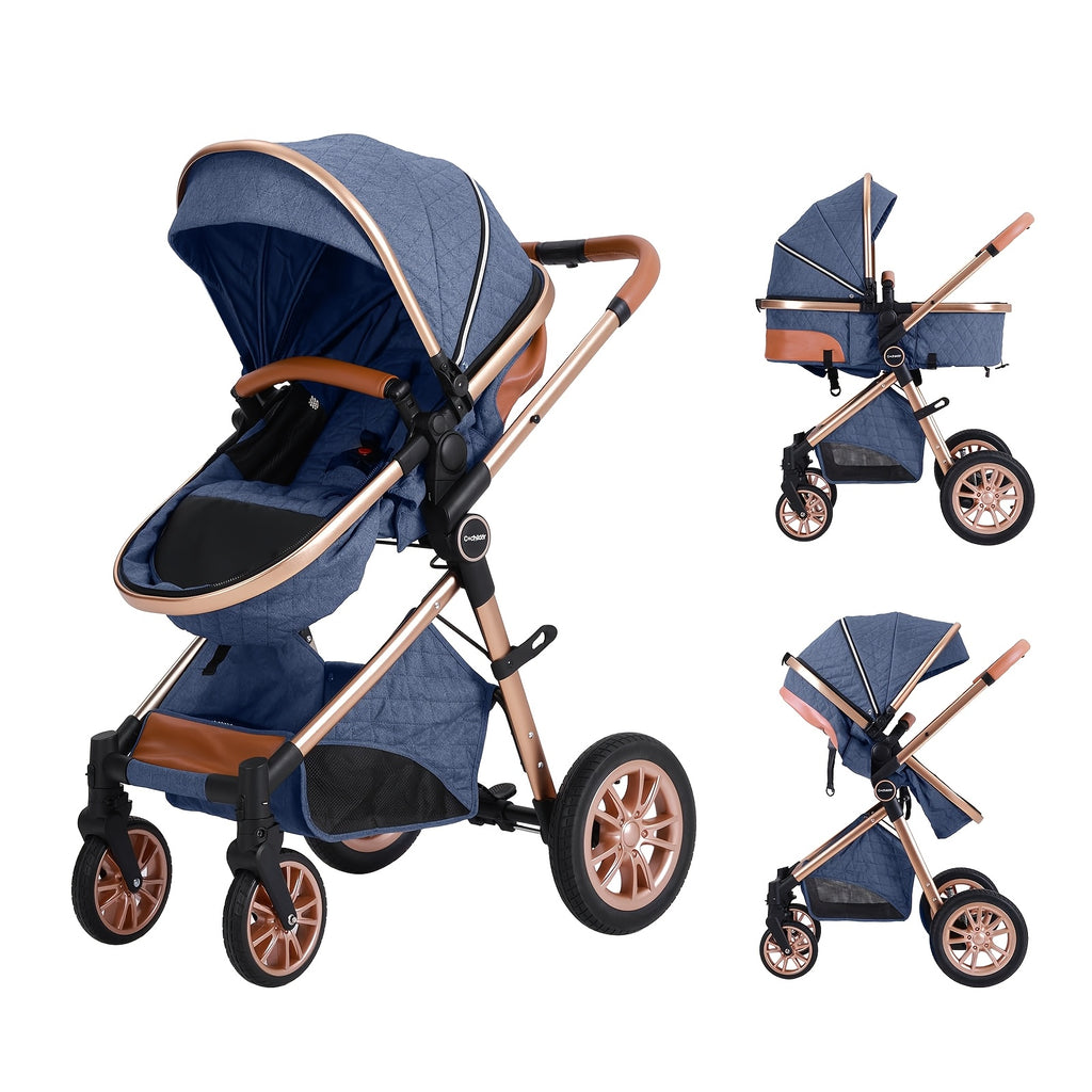 Cochildor Foldable Baby Stroller, Shock Absorption & All-Terrain Tires, Reversible Forward-Facing Push Adjustable Handlebar Large Sun Canopy Storage Basket, Lightweight Durable Aluminum Frame, for Travel Shopping Park - Two-way Baby Pram