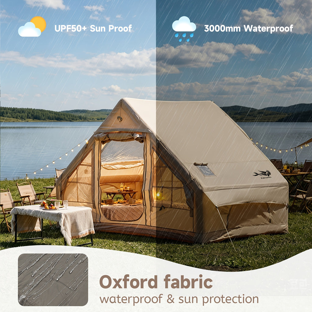 PAKICETUS Large Inflatable Camping Tent (Optional: Skylight, Stove Jack, and Door), Quick Air-Flow & Breathable Mesh Design, Summer Glamping Hot Tents for Camping with Stove, Quick Setup Inflatable Camping Tent for 4-6 Person Families, All-season