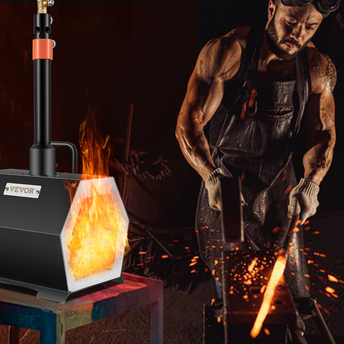 VEVOR Propane Forge Portable, Single Burner/Double Burner Tool and Knife Making, Large Capacity Blacksmith Farrier Forges, Mini Furnace Blacksmithing, Gas Forging Tools and Equipment, Complete Kit