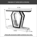 47.3" Modern Console Table with White Marble Texture, Narrow Sofa Table for Entryway & Hallway, Slim Behind Couch Table with Openwork Bracket, Foyer Table for Living Room, Easy Assembly