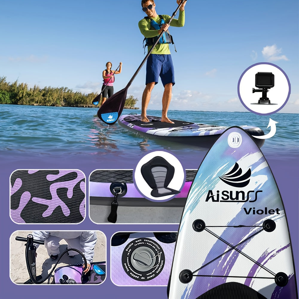 AISUNSS Inflatable Paddle Board For Adult, Paddle Board For All Skill Levels, Wide SUP Board With Primium Accessories Include SUP Carry Bag, Hand Pump, 2.64gal Waterproof Bag And Adj Paddle