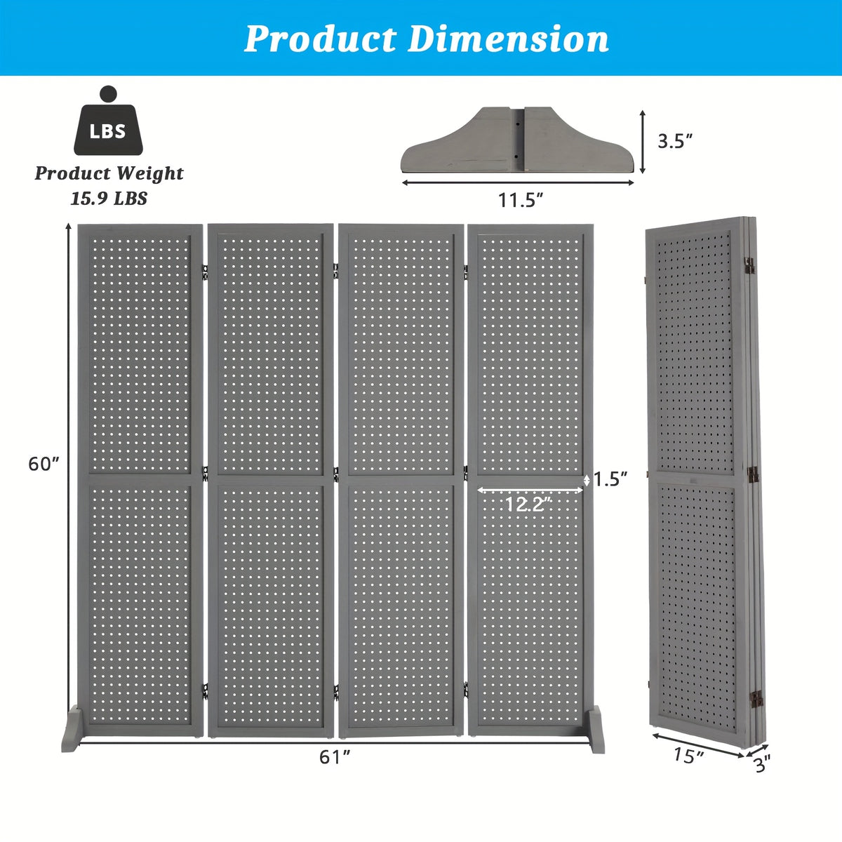 Heavy-Duty Freestaggng Pegboard Room Divider - Folding Privacy Screen Partition with Sturdy Feet, Natural Wood Finish - for Home, Office, Retail Displays, Events - Space-Saving Organizer & Decorative Partition Panel, Event Partition, Versatile Display Boa