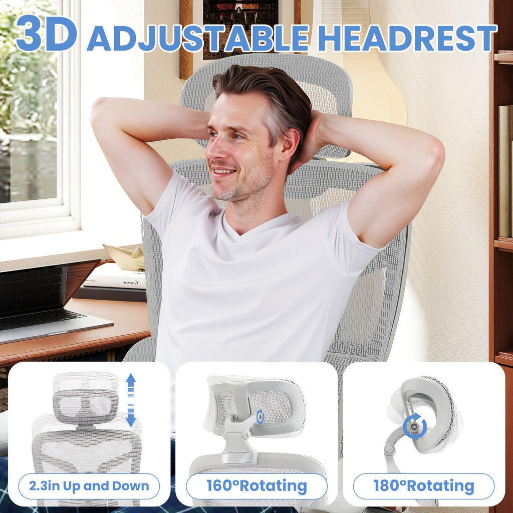 The MOJAY Ergonomic Office Chair Features a Footrest, a Large High-Back Design with Lumbar Support, And Is Suitable for Long Hours of Desk Work. It Includes a Rotating Wheel And 4D Armrests, Making It Ideal for Home Office Use
