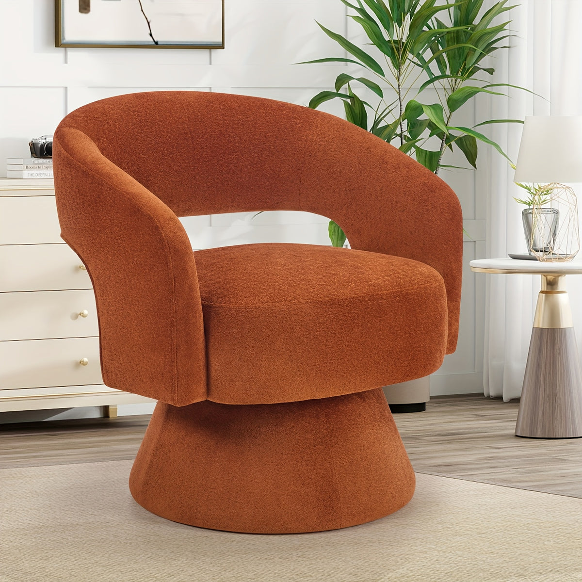 Swivel Accent Chair for Living Rooms and Reading Nooks, Modern Barrel-Shaped Lounge Armchair in Green, Orange or Black