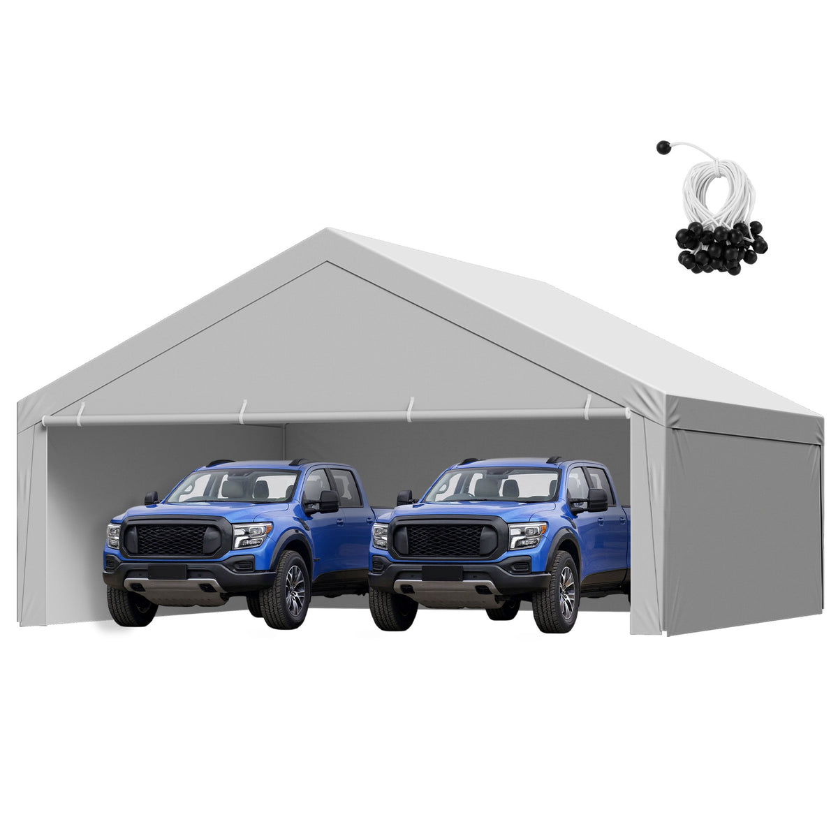 VEVOR Carport Replacement Canopy, 10 x 20 ft / 12 x 20 ft / 13 x 20 ft / 20 x 20 ft Potable Garage Tent Top Tarp with Sidewalls, UV-Resistant & Waterproof, Heavy Duty Car Shelter Tarp with Ball Buggees, Beige / Grey, Frame Not Included