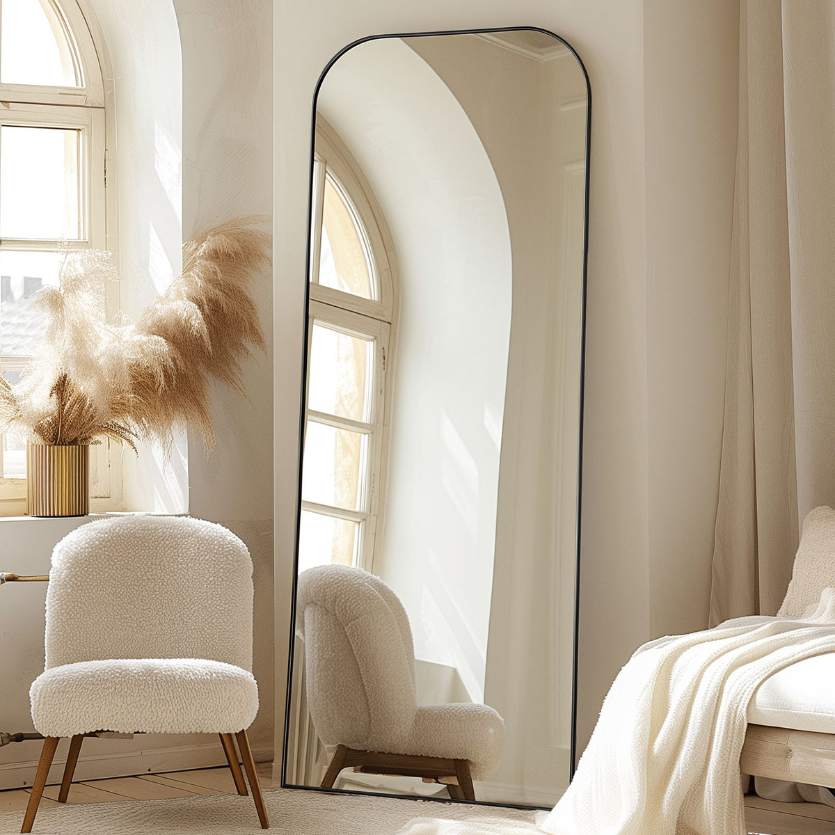 30 X 71 Inch Full Length Mirror, Golden Wall Full Body Mirror Full Length with Stand, Rounded Top Floor Mirror with Aluminum Alloy Frame for Bedroom Living Room