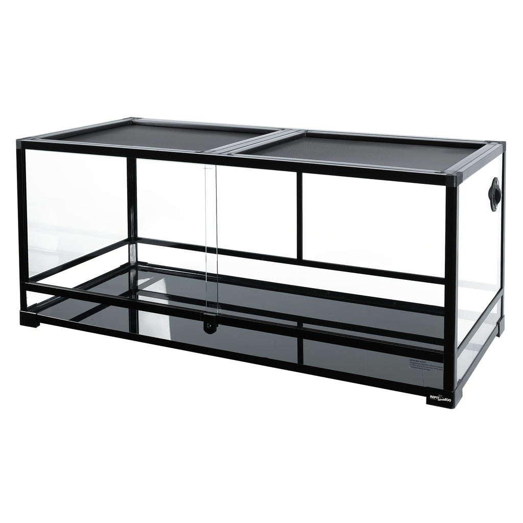 REPTI ZOO 64 Gallon Reptile Large Terrarium Upgrade Glass Front Opening Tank Sliding Door With Double Top Lid Reptile Terrarium About 48" X 18" X 18"