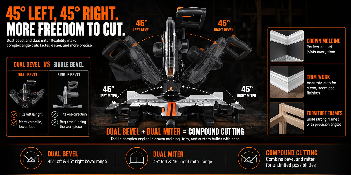12" Blade 15Amp Sliding Compound Miter Saw with Aluminum Alloy Guard, 3800 RPM, Double-Bevel 45° And Dual Miter 45°, Max 13.2" X 4.1" Cutting Capacity, Dado Slot, 9 Positive Stops, Ideal for Woodworking Projects