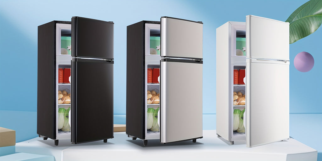 5.0/3.5/2.5 Cu.ft Small Fridge with Freezer 2-Door Compact Refrigerator 7-Level Adjustable Thermostat, Removable Shelves and Bakset, Perfect for Dorm, Office, RV, Bedroom, Silvery