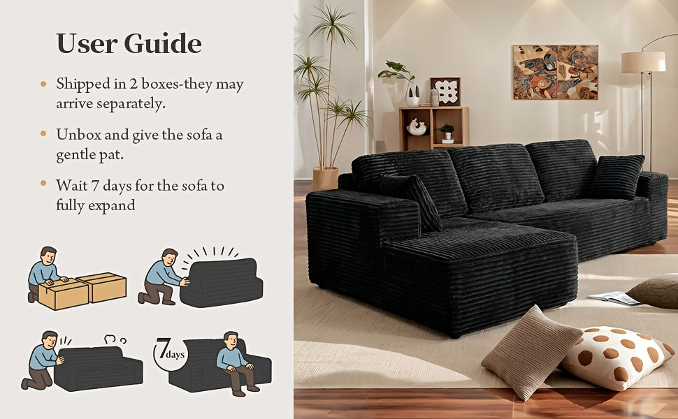 Modular L-Shape Sectional Couc, Single Sofa, Chaise Lounge, Deep Seat, Modern Minimalist UpholsteredCouches with Chaise No Assembly Reguired, Corduroy Fabric, 65"Single Reclining Chaise Lounge