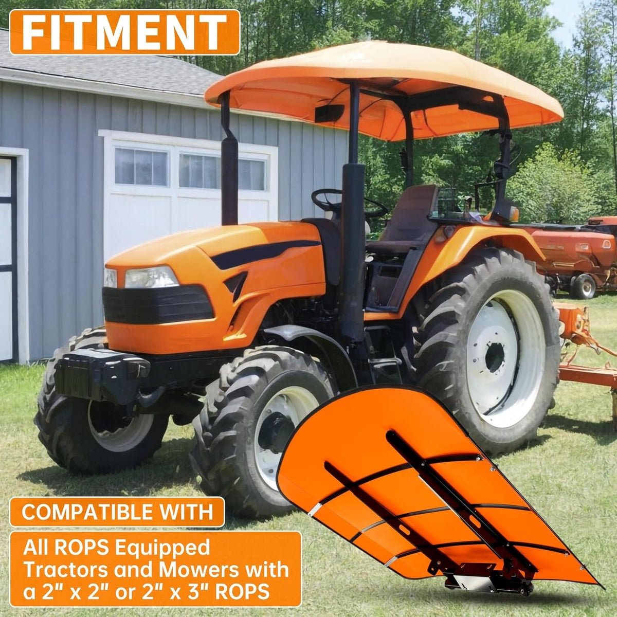 Tractor Canopy Compatible with All ROPS 48-3/8" X 48-3/8" Equipped Tractors and Mowers with a 2" x 2" or 2" x 3" ROPS (Will Add About 4'' to The Height of The Tractor, Red/Orange/Green/Wthite)