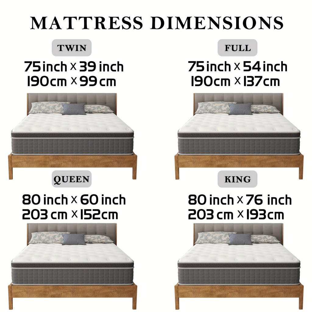 10/12/14in Twin, Full, Queen, King, Mattress Memony Foam And Spring, Hybrid Mattress, Medium Firmness, Lumbar Support, for Home RoomsHotels, Boxed