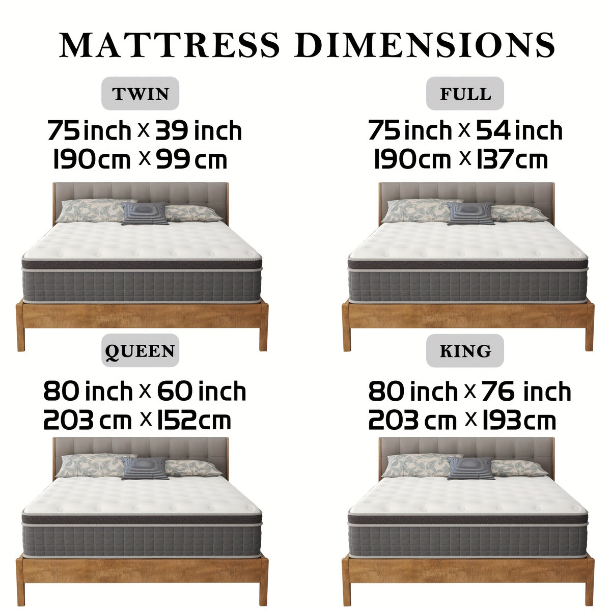 10/12/14in Twin, Full, Queen, King, Mattress Memony Foam And Spring, Hybrid Mattress, Medium Firmness, Lumbar Support, for Home RoomsHotels, Boxed