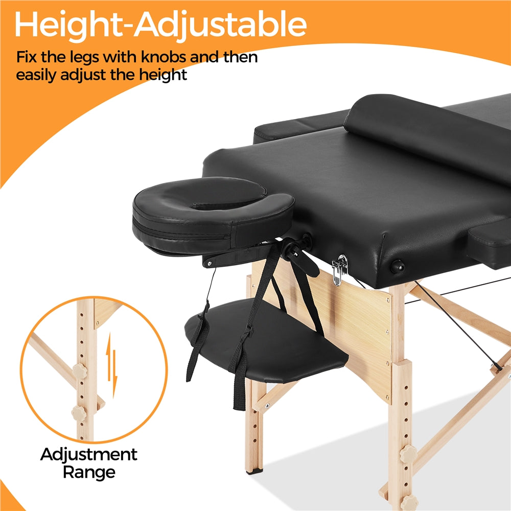 Costoffs Adjustable Massage Table Professional Portable Massage Bed Multi-function Spa Table with Carrying Bag and Bolster, Black
