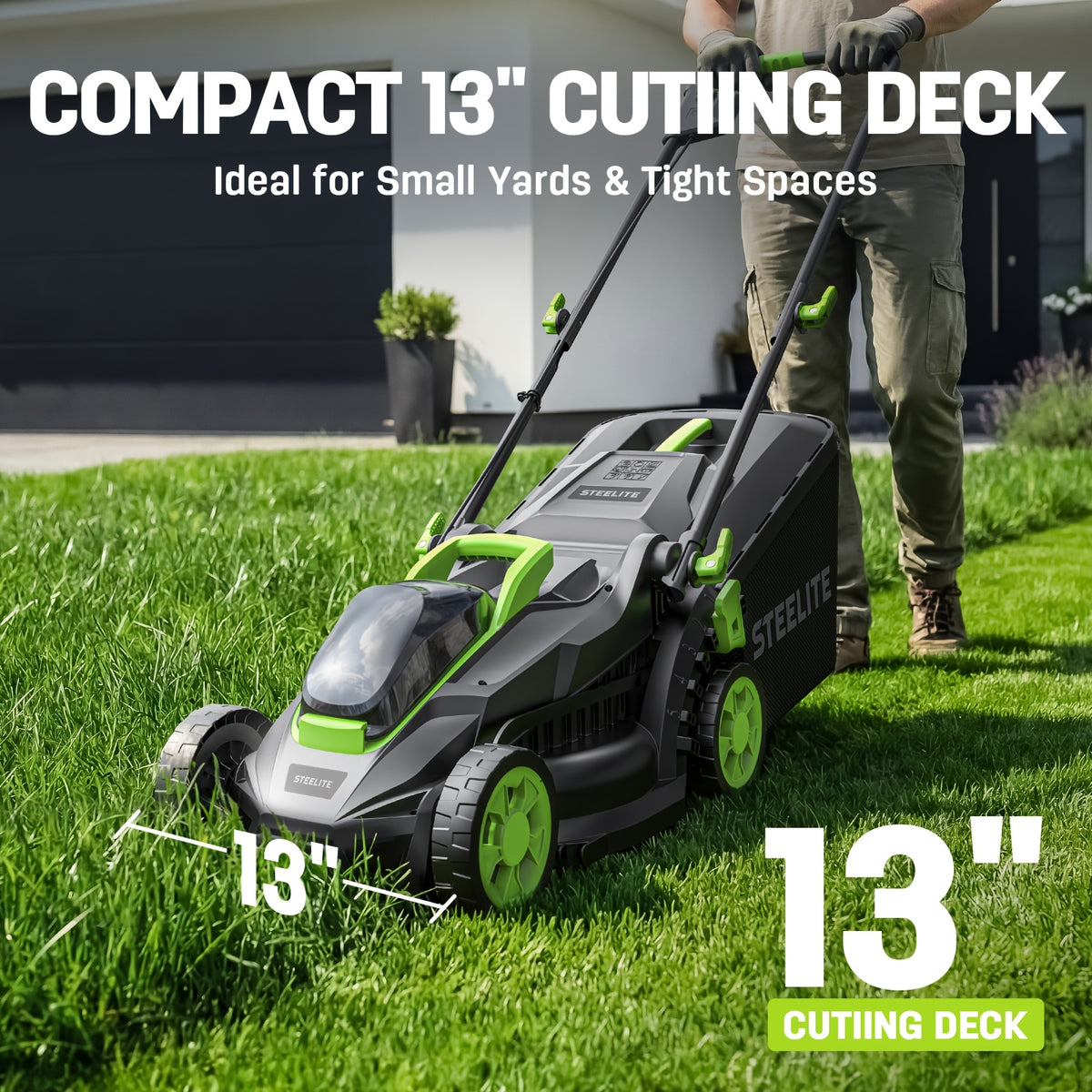 Deli Steelite 13" 21V Cordless Lawn Mower, Brushless Electric Push Mower, 5-Height Adjust, 8-Gallon Bag, 4.0Ah Battery (1 Or 2 Pack)