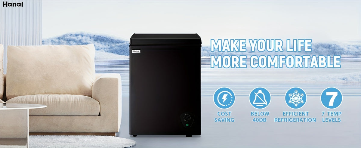[Small Deep Freezer] WANAI Small Deep Freezer, 2.5/3.5/5.0 Cubic Feet Chest Freezer With Adjustable Temperature, Top Open Door, Removable Storage Basket For Home, Kitchen, Office, Home And Apartment, Black