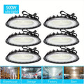 6pcs 500W UFO LED High Bay Light Fixture, 90-277V, High Bay LED Shop Lights, Cold White 6000K with 4ft US Plug, IP65 Commercial Bay Lighting for Warehouse Factory Barn Shop
