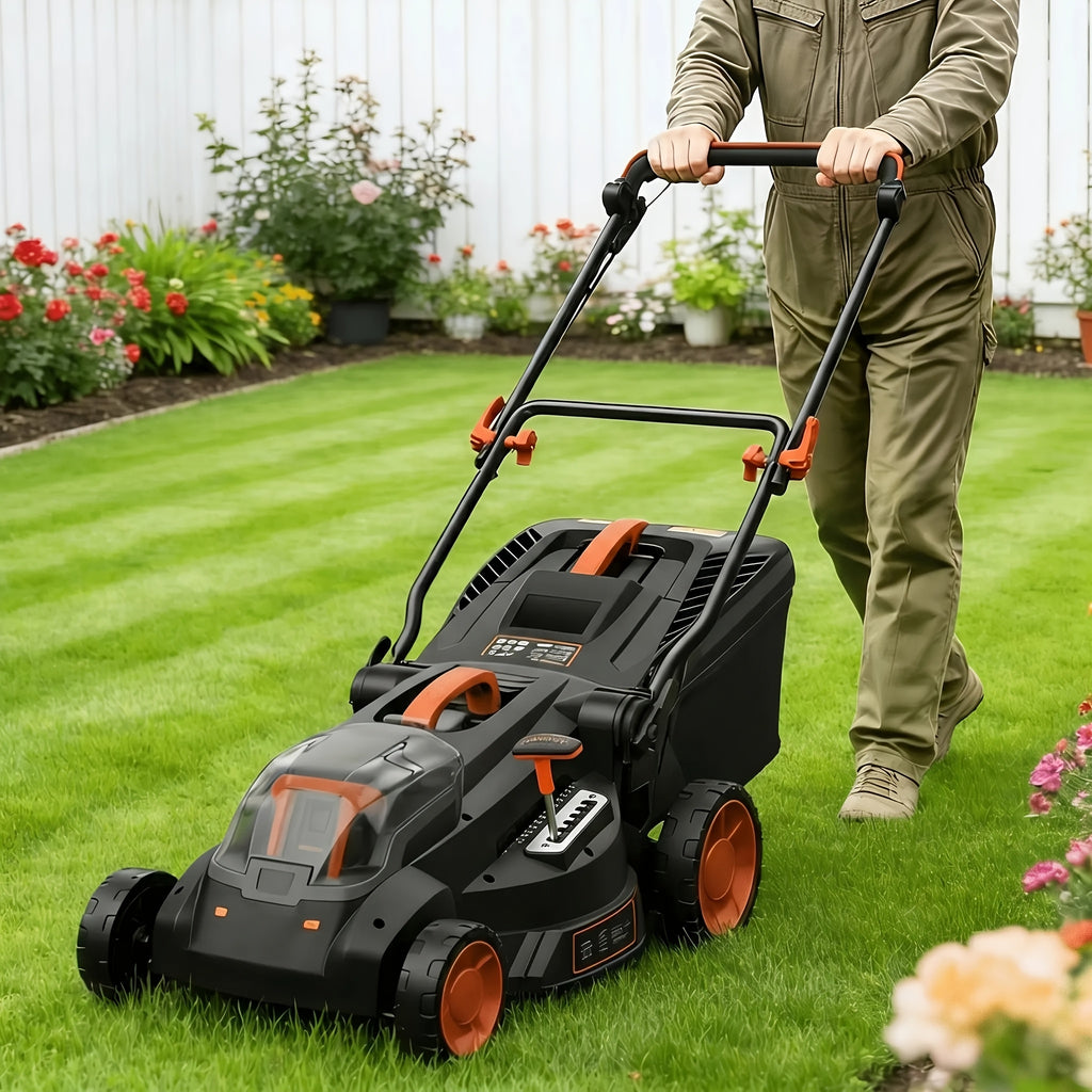 36V Brushless 19"/16" Cordless Lawn Mower with 4Ah Battery, 36V Battery Powered Walk-Behind Push Mowers, 6 Cutting Heights (25-75mm), 2-in-1 Mulching & Grass Collection, Foldable Handle for Vertical Storage