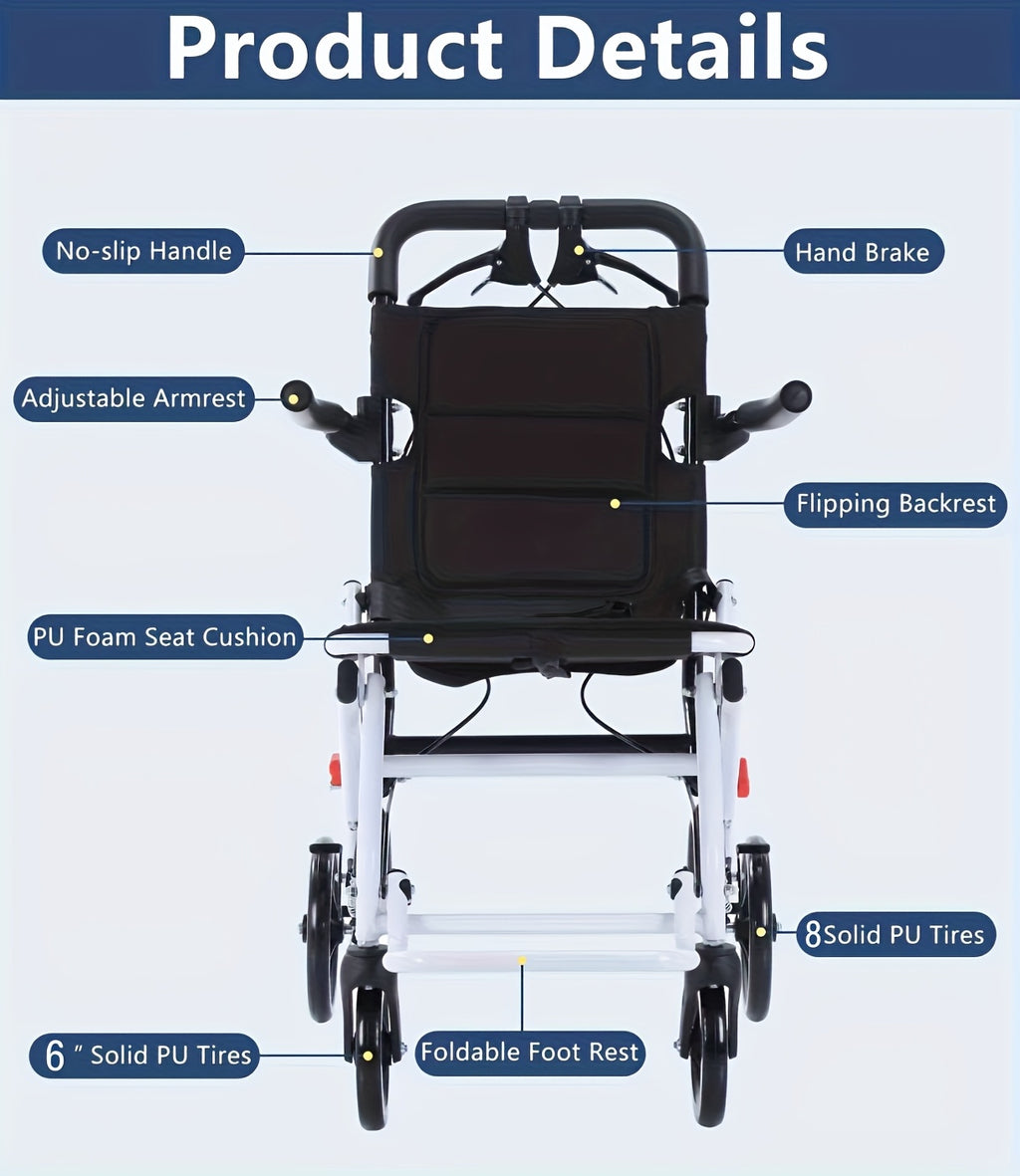 Aevi Ultra-Light Folding Portable Wheelchair for the Elderly, Portable Wheelchair for Adults and Children, Load Capacity 220 Lbs, Suitable for the Elderly, Adults, and Seniors for Outings, Can Be Placed in the Trunk
