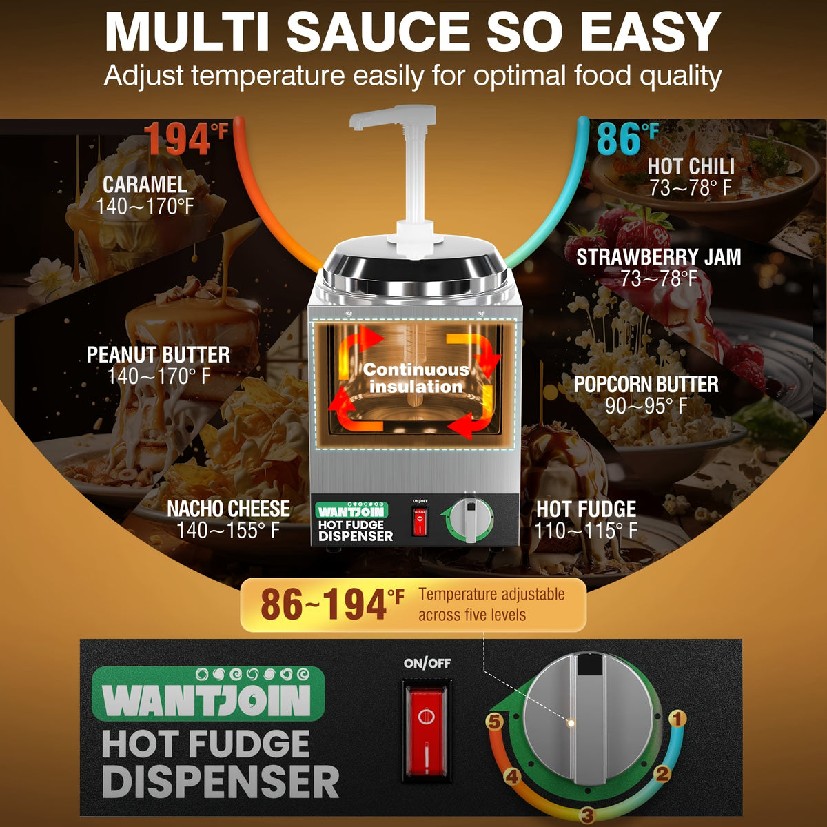 Premium Nacho Cheese Dispenser - Commercial-Grade Stainless Steel Pump Dispenser with Adjustable Temperature Control