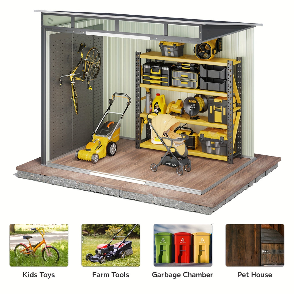 Metal Storage Shed with Lockable Sliding Doors and Transparent Windows for Outdoor Tools and Bikes, 6x4 FT or 8x6 FT