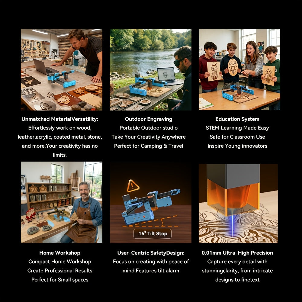 Artilume S1 Foldable Laser Engraver And Cutter, And 15.75 X 11.81 inch Universal Aluminum Alloy Honeycomb Laser Engraving Machine Table, Suitable for Beginners - Foldable Design