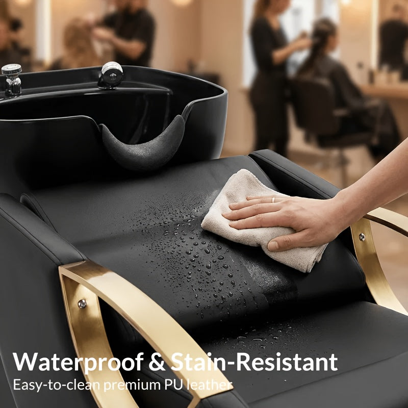 Salon Shampoo Bowl And Chair Combination Featuring a Detachable Footrest, Enhanced Backwash Barber Chair, ABS Plastic Sink Unit with a Separate Footrest for Beauty Spas, Robustly Built Salon Equipment for Barbershops