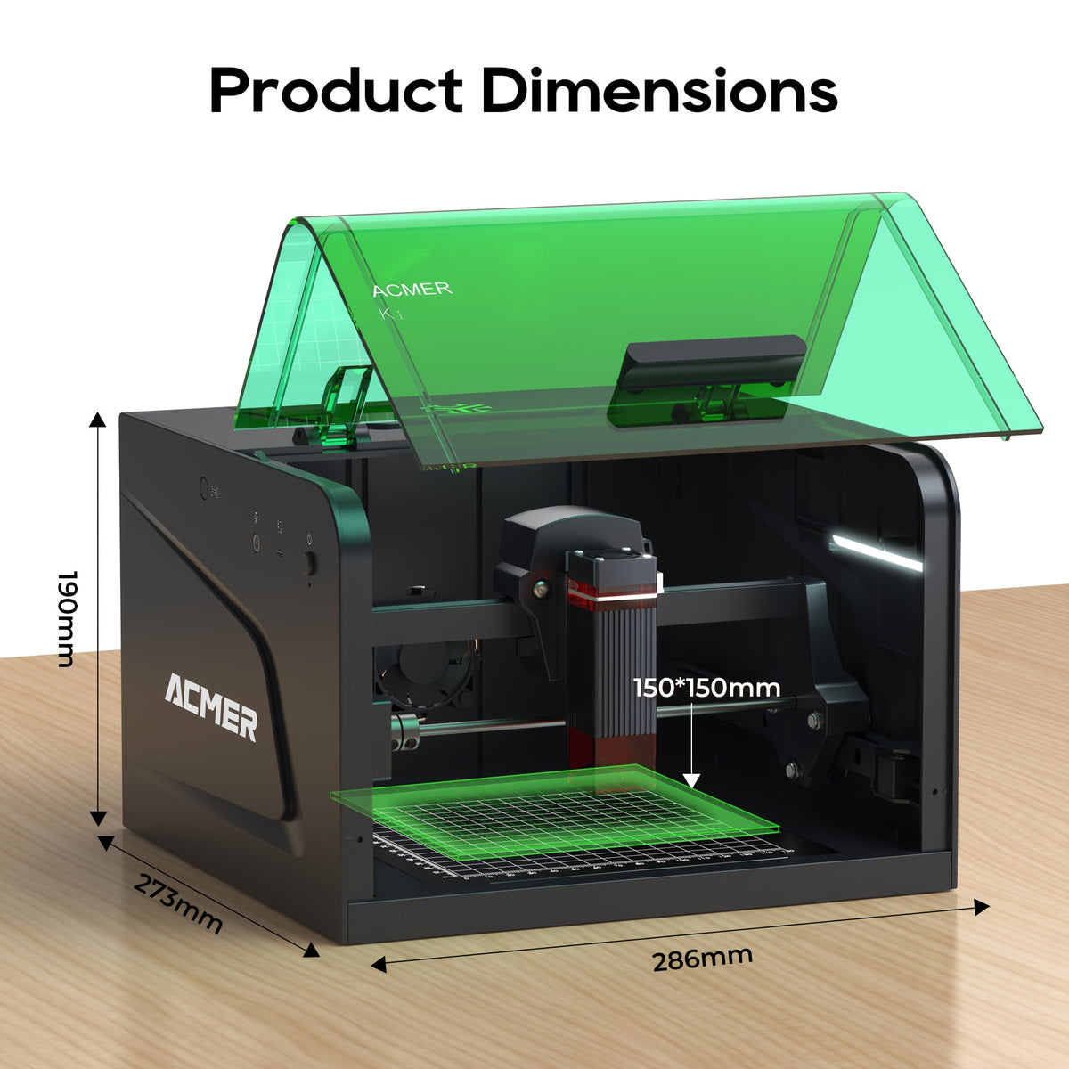 ACMER K1 Laser Engraver: A 2500mW Desktop Laser Engraving Machine With A 150×150mm Working Area And A 0.08mm Fine Engraving Spot. This Compact Laser Cutter Is Ideal For Wood, Plywood, And Acrylic Materials, Meeting The Needs Of Crafters And Small Bu