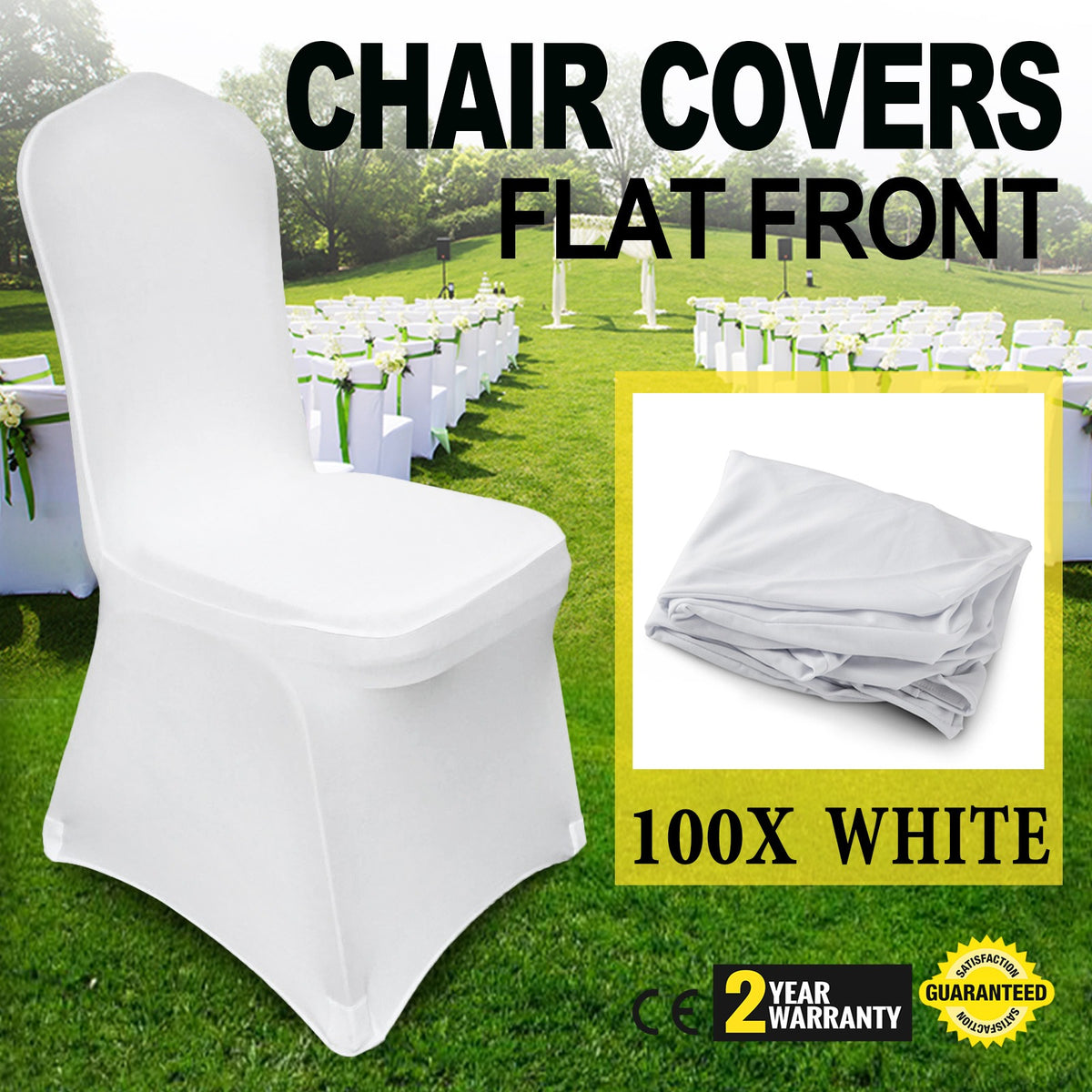 VEVOR White Chair Covers Polyester Spandex Chair Cover for Party Wedding Banque Chair Covers,100 Pcs, Arched-Front Chair Cover