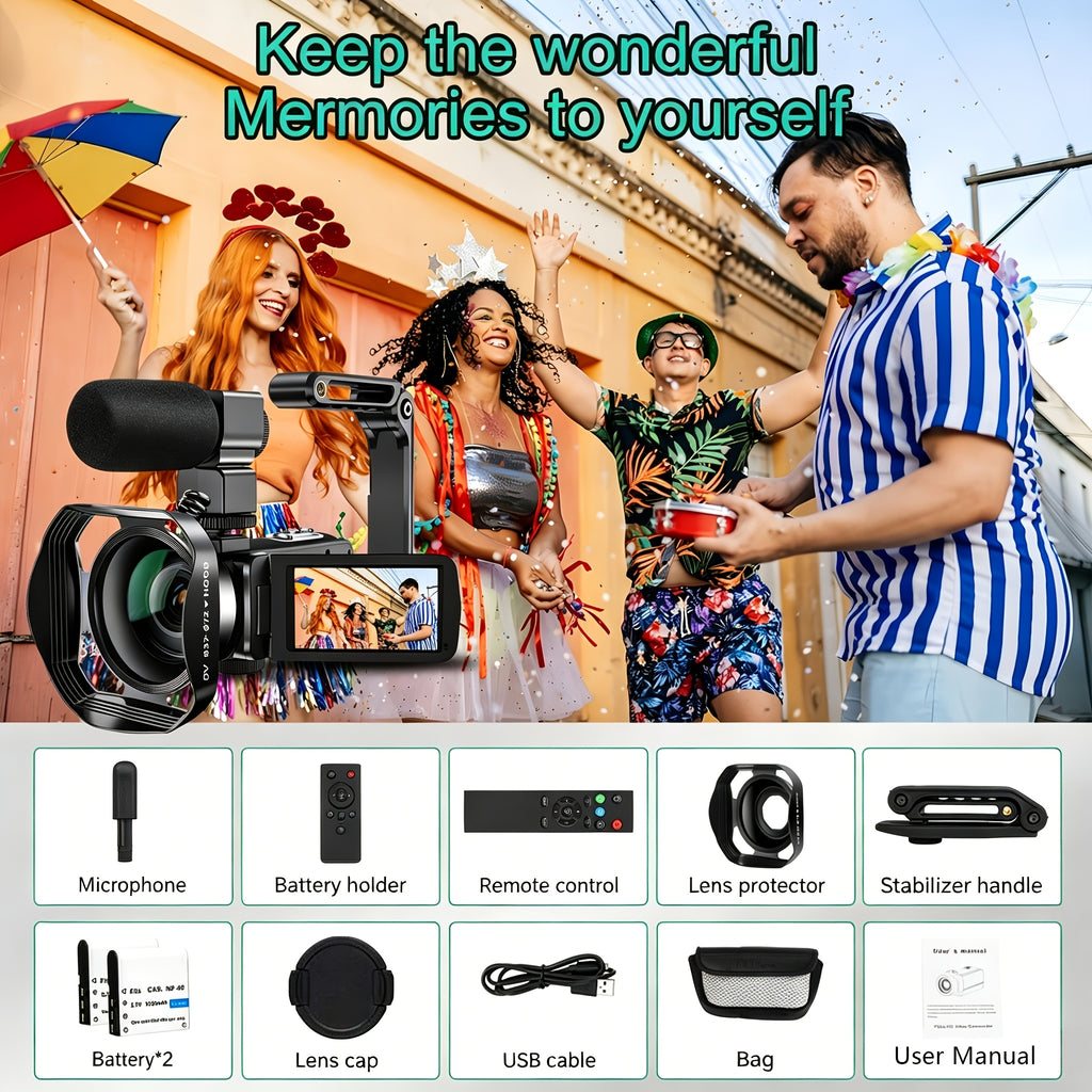 DINGETU 5K Video Camera Camcorder, 64MP WiFi Vlogging Camera for YouTube with IR Night Vision, 18X Digital Zoom, 3" Touch Screen, Webcam, Microphone, Remote Control & 2 Batteries