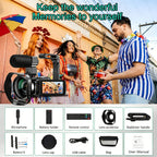 DINGETU 5K Video Camera Camcorder, 64MP WiFi Vlogging Camera for YouTube with IR Night Vision, 18X Digital Zoom, 3" Touch Screen, Webcam, Microphone, Remote Control & 2 Batteries