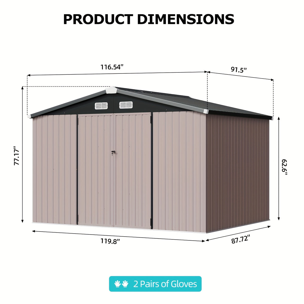 ULSMVOC 12X20X9.3/10X12/6X4 FT Metal Storage Shed - Outdoor Garden Shed Kit, Lockable Tool Shed, Backyard Shed with Double Hinged Doors, 4 Windows, Carport for Car, Truck, Bike And Lawn Mower & Equipment, Brown