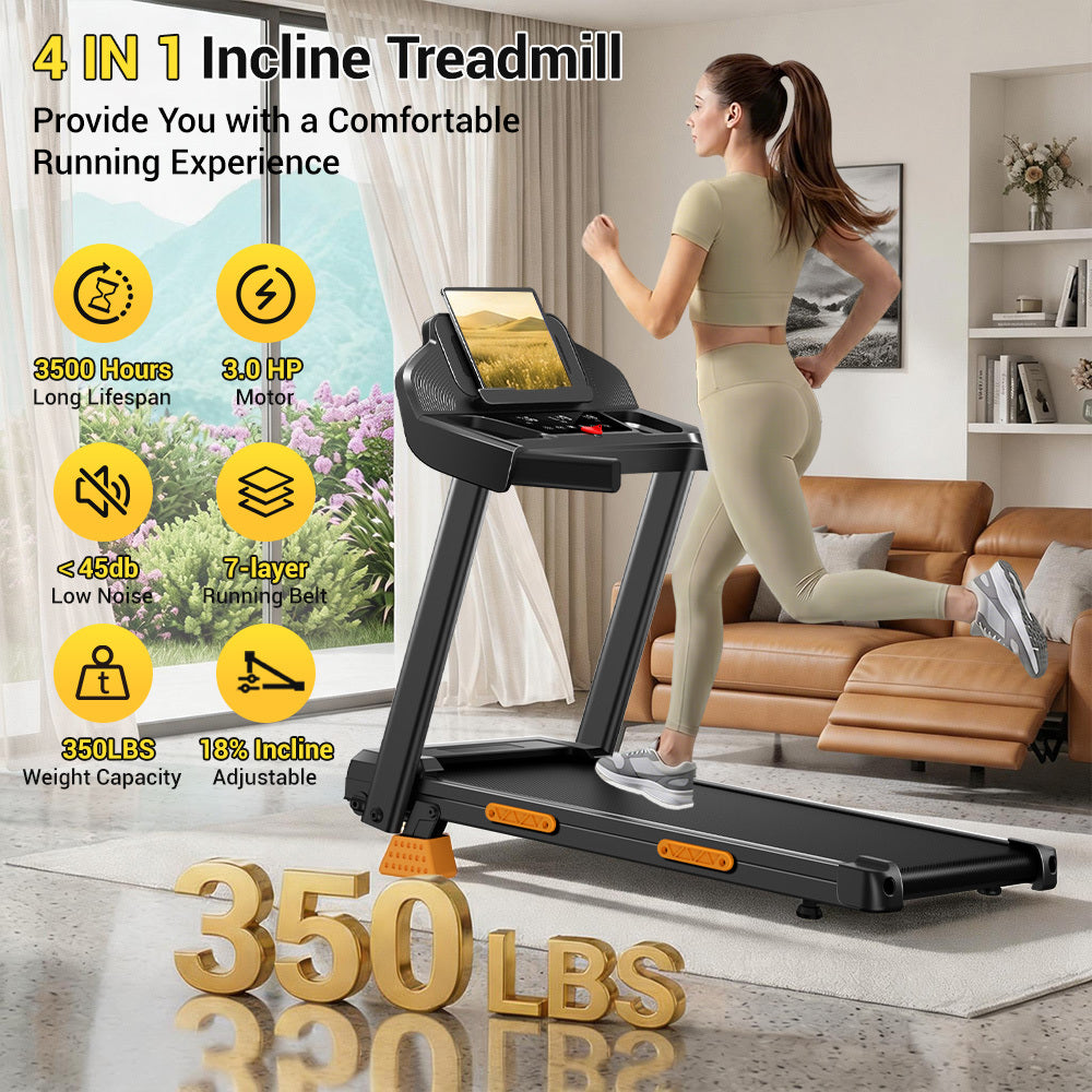 4-in-1 Treadmill with 18% Incline, Portable Treadmills for Home with Handle, Foldable Treadmills for Home and Office, 350 Lbs Weight Capacity.