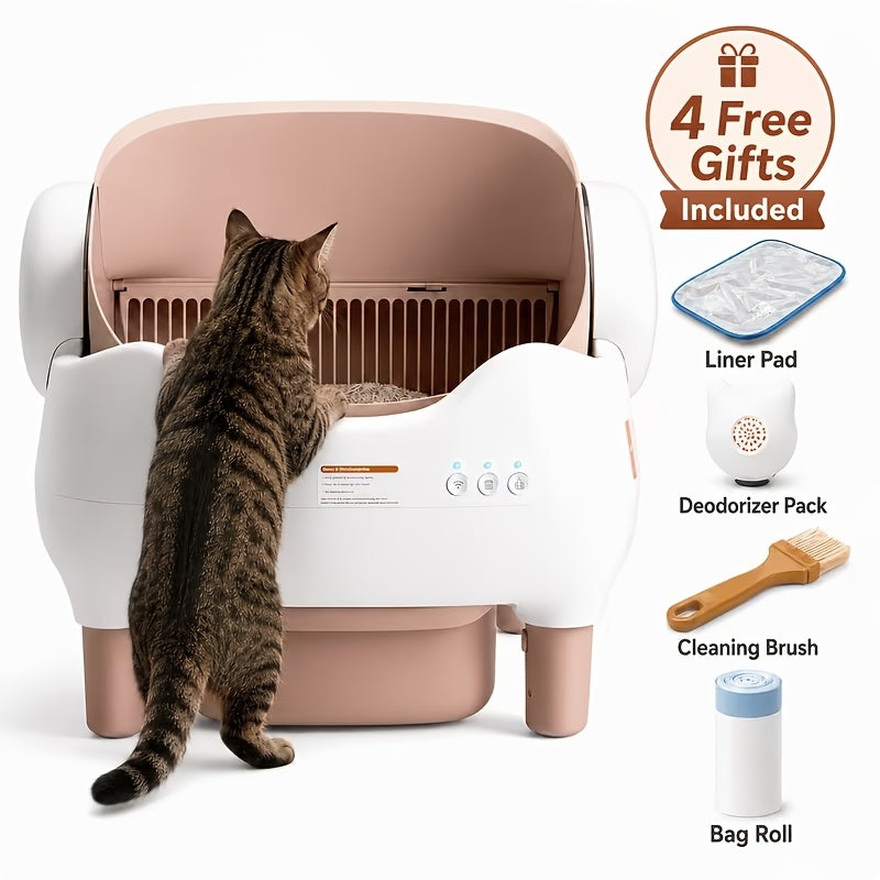 Large Smart Self-Cleaning Cat Litter Box, App-Controlled Automatic Cleaner with 3.43Gal Big Capacity, 2.4G Wifi Cat Litter Box with Odor Removal, 14-Day Hands Free Scoopless Care, Auto-Scoop, Ideal for Busy Pet Owners, 1 Brush, Trash Bags And 1 Mat