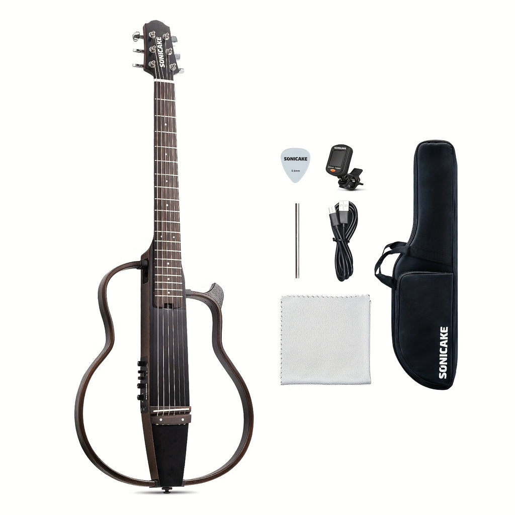 VOHALO Sonicake Travel Guitar, Portable Solid Mahogany Body Acoustic-Electric Guitar, Easy Assemble Frames, Multi Body-Shape SIM Rechargeable Pre-amp, Gig Bag, Professional Recording & Live Performance Guitar with Rosewood Fingerboard, All Accessories, El