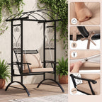 Outdoor Porch Swing with Stand for Adults, Patio Swing Chair with Removable Cushions and Side Tables for Garden, Balcony, Backyard and Poolside