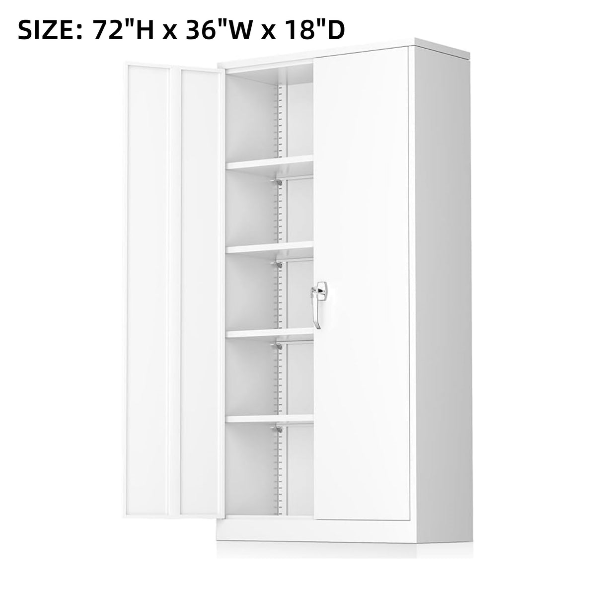 Metal Garage Storage Cabinet, 71"/72" Tall, Steel Floor-standing Model, with 2 Doors, 4 Adjustable Shelves, Lockable, Spray-painted Finish, Suitable for Home, Office, Shop, School—easy to Assemble