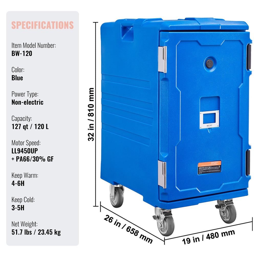 VEVOR Insulated Food Pan Carrier Stackable Catering Dishbox 90L/120L Chafing Dish, Small wheel/Large wheel
