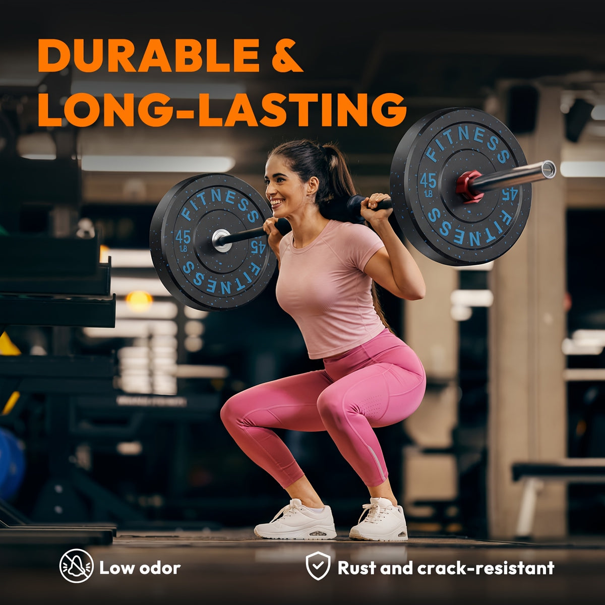 High Bounce Bumper Plate 100 Lb Set, 2 Inch Barbell Weight Plates, Colored Crumb Rubber Weights for Home Gym, Strength Training Plate for Weight Lifting