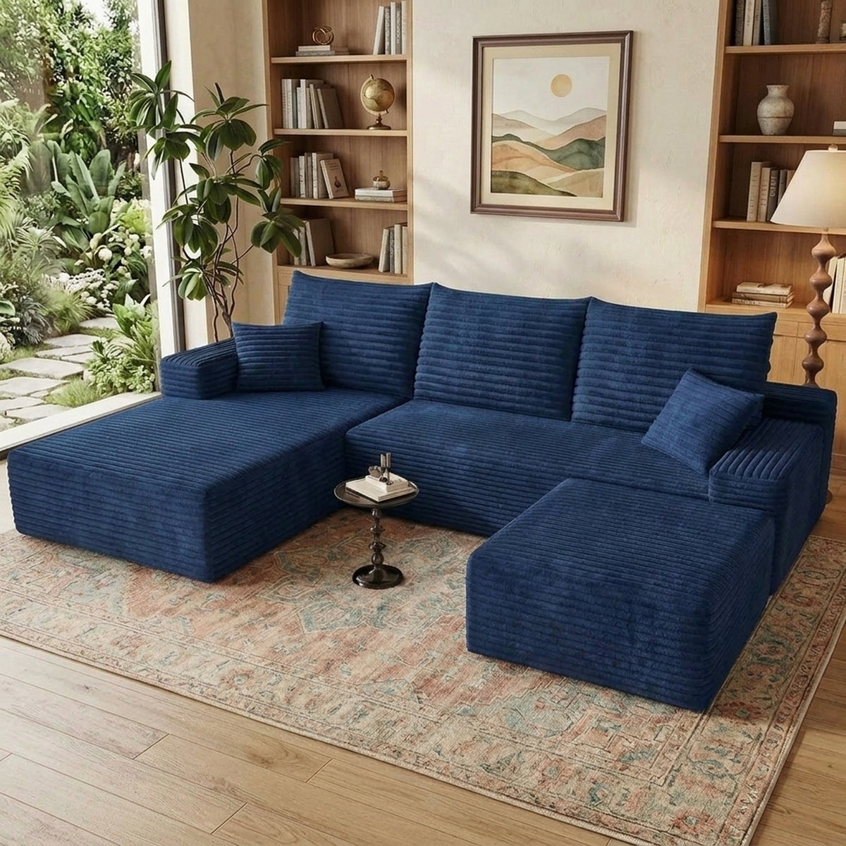 U-Shaped Modular Sofa Set with Bone-Free Cloud Cushions for Minimalist Living Rooms and Apartments