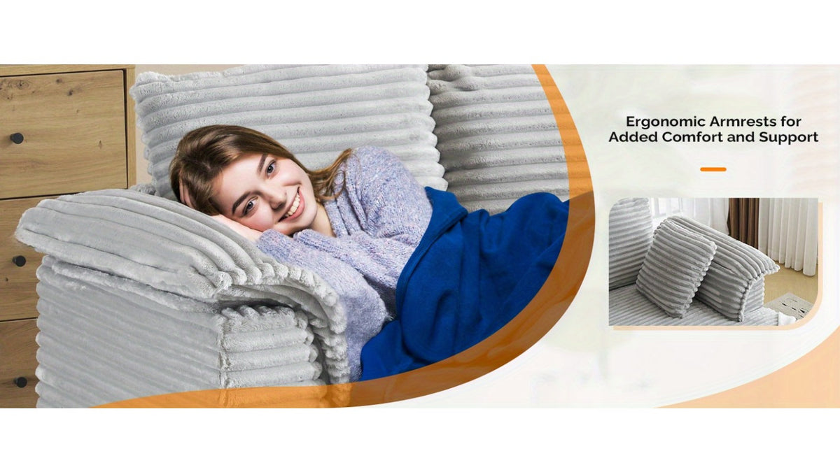 LEADZM Lounge Sofa, 56" Oversized Reading Sofa Corduroy Chaise Sofa Recliner Bed Upholstered Comfy Sleeper Couch with Throw Pillows And Armrests for Living Room, Movie Room, Bedroom