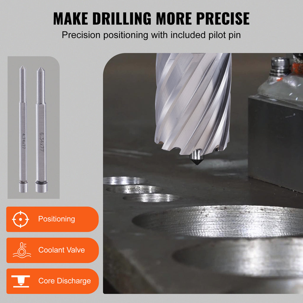 VEVOR Annular Cutter Set, 13 pcs Weldon Shank Mag Drill Bits, 1" Cutting Depth, 7/16" to 1-1/16" Cutting Diameter, M2AL HSS, 2 Pilot Pins, Hex Wrench and Portable Case, for Using with Magnetic Drills