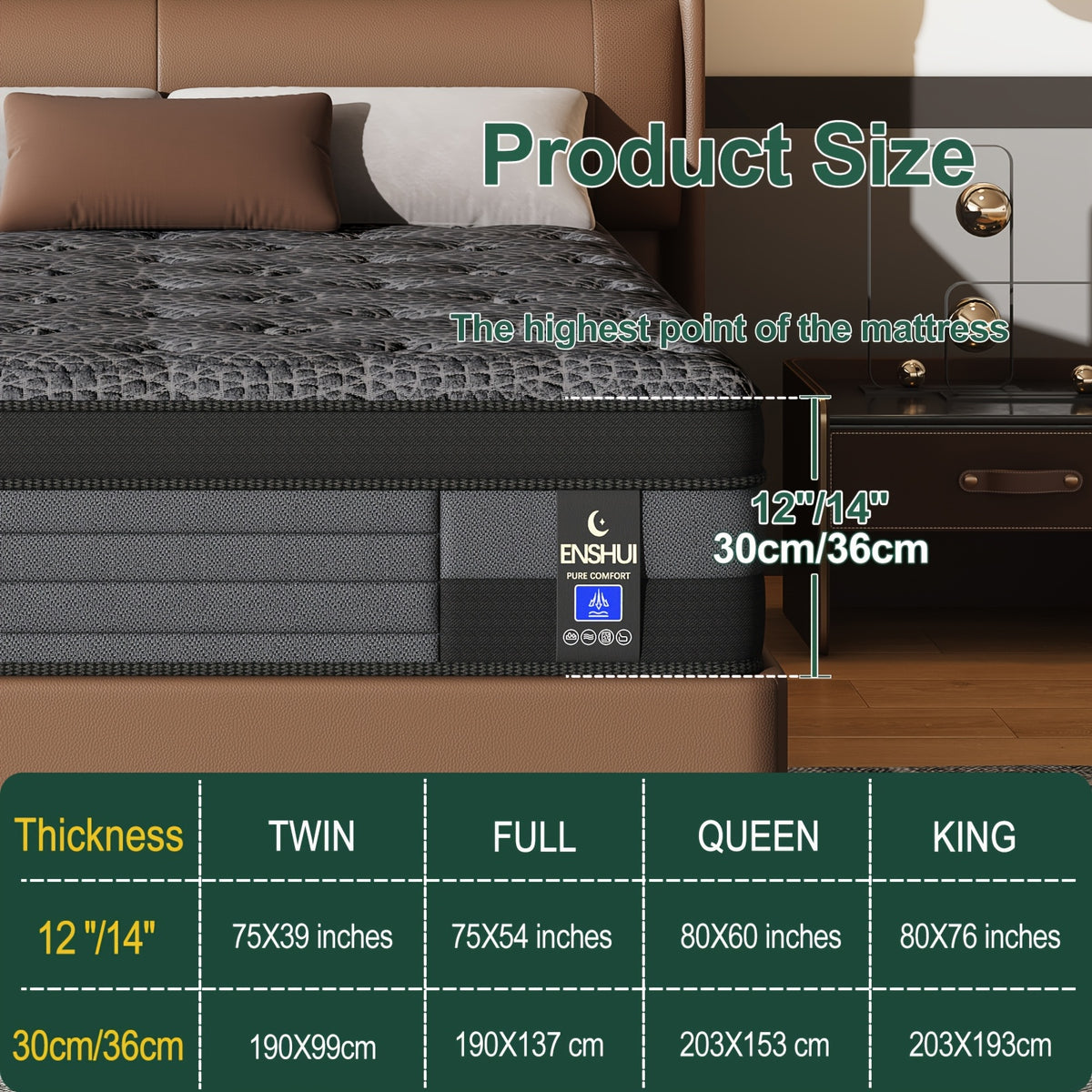 12/14 Inch Queen Size Mattress, King Size Mattress, Full Size Mattress, Twin Mattress in a Box with Memory Foam And Individual Pocket Springs, Motion Isolation, Pressure Relief, Medium Firm Feel, Cool And Comfortable Sleep, Edge