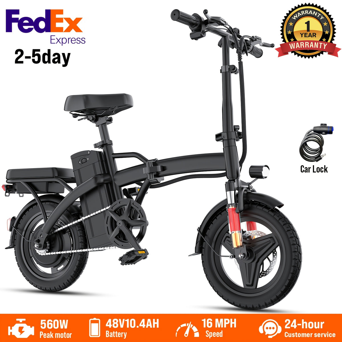 14 Inch Folding Electric Bike for Adults And Teens, 560W Peak Motor, Removable 48V 10.4AH Battery, 12-24 MPH Top Speed, 32 Miles Assist Range, 330 LBS Max Load, Ideal for Urban Commuting & Recreational Riding, Perfect Gift Choice
